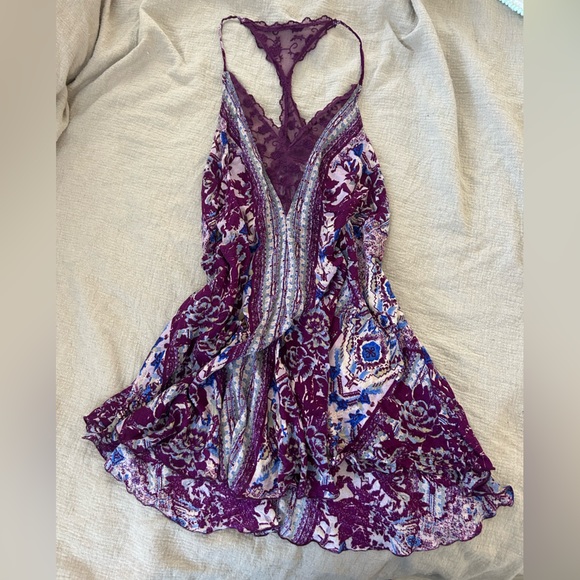 Free People Intimately Floral Deep Purple Lace Midi Flowy Dress Small Coquette - Picture 2 of 12